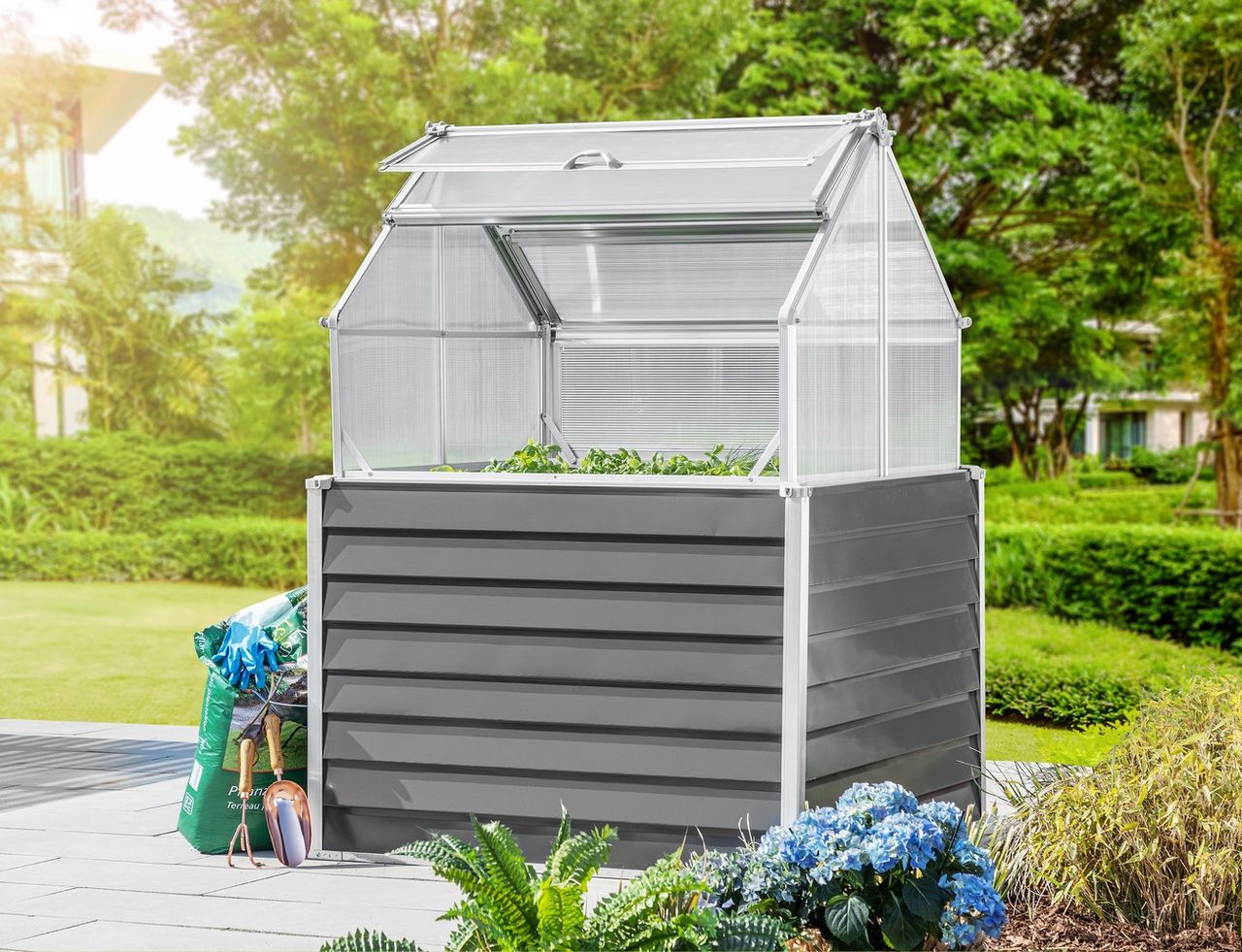 lovingHome® Garden Doppeltes Balkon-/Garten-Hochbeet - Anthrazit