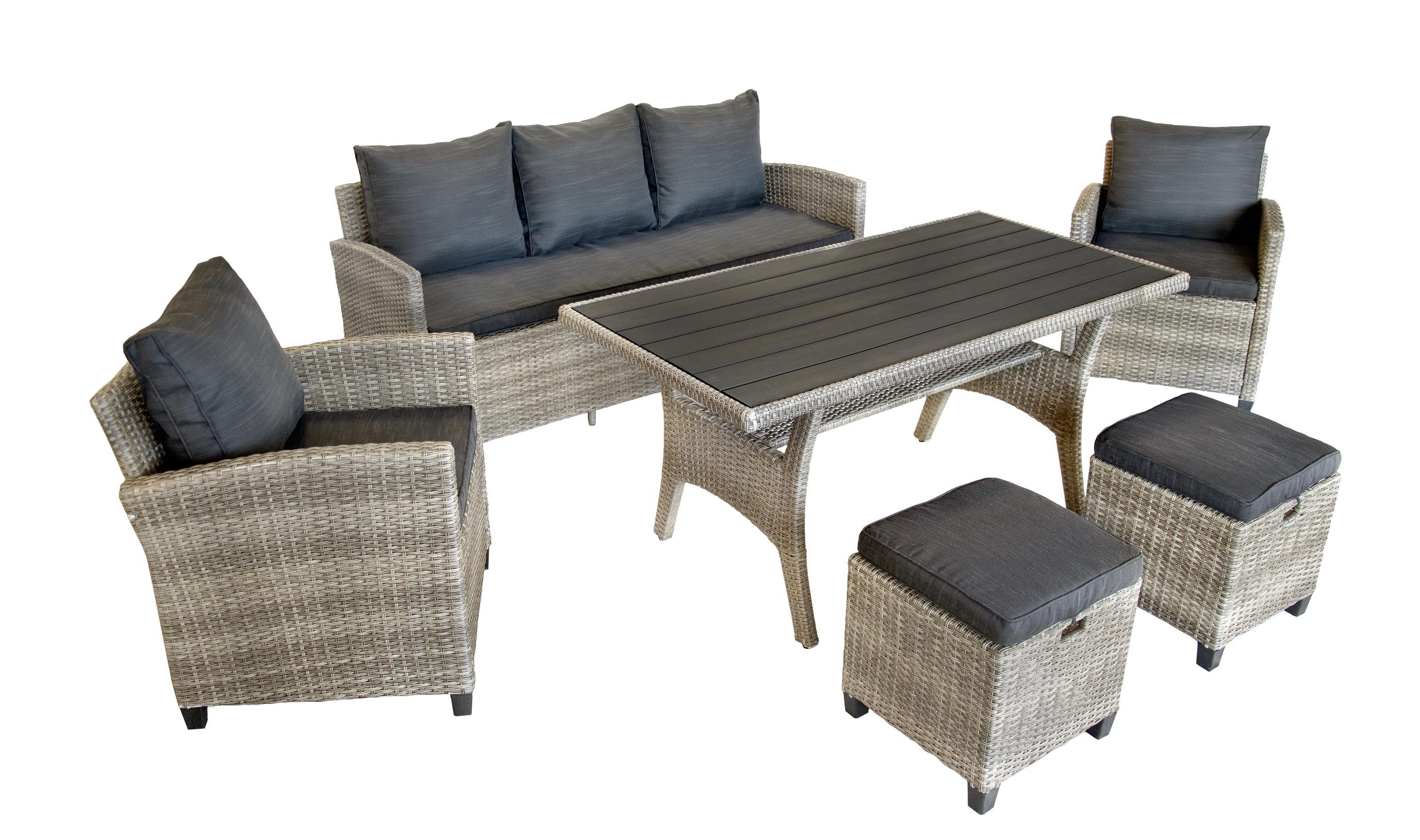 bellavista - Home&Garden® Loungeset Rattan Gartenmöbel Dininglounge Set Madeira II grau, (Set, 6-tlg)