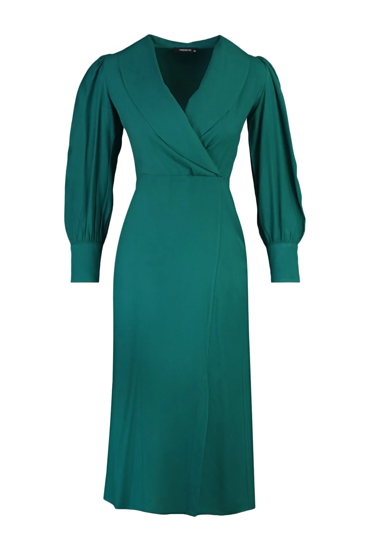 Trendyol Collection  Smaragdgrünes Midi-Kleid mit zweireihigem Kragen und Schlitz und detailliertem Webmuster TWOAW21EL0230