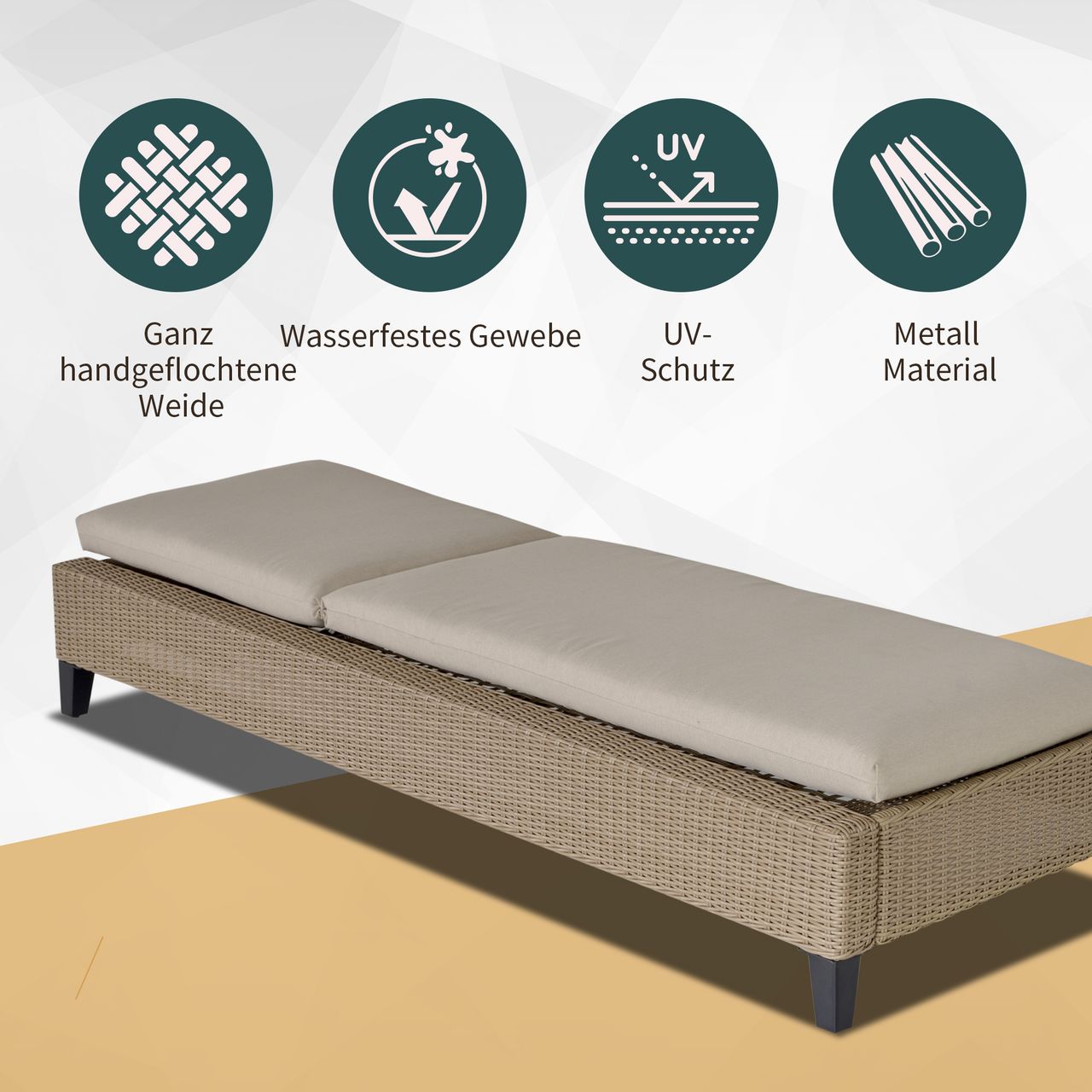 Outsunny Gartenliege Sonnenliege 5-stufig verstellbar Gartenmöbel Stahl Khaki