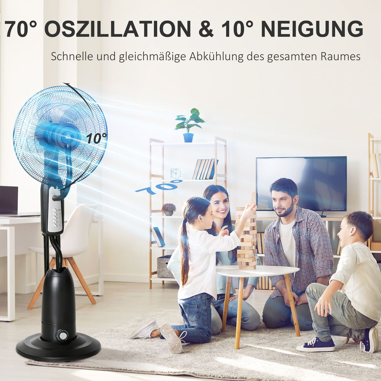 HOMCOM Standventilator mit 2,8 Liter Wasserzerstäuber Ventilator Nebelfunktion