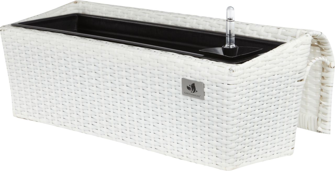 Weles Polyrattan Balkonkasten, 62 x 25 x 22 cm, mit Bewässerungssystem, weiß