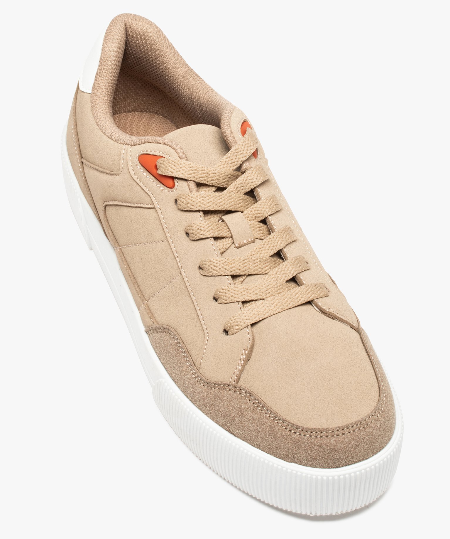 Baskets homme unies à tige basse fermeture lacets beige | GEMO