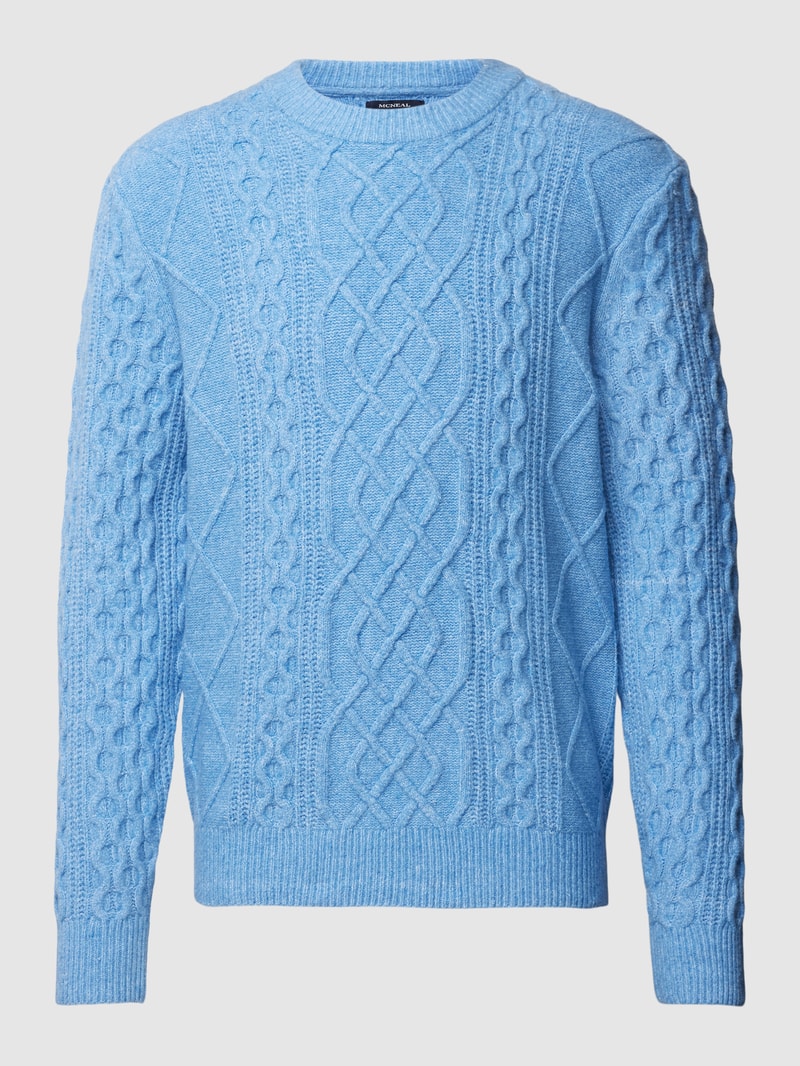 Strickpullover mit Strukturmuster in blau meliert
