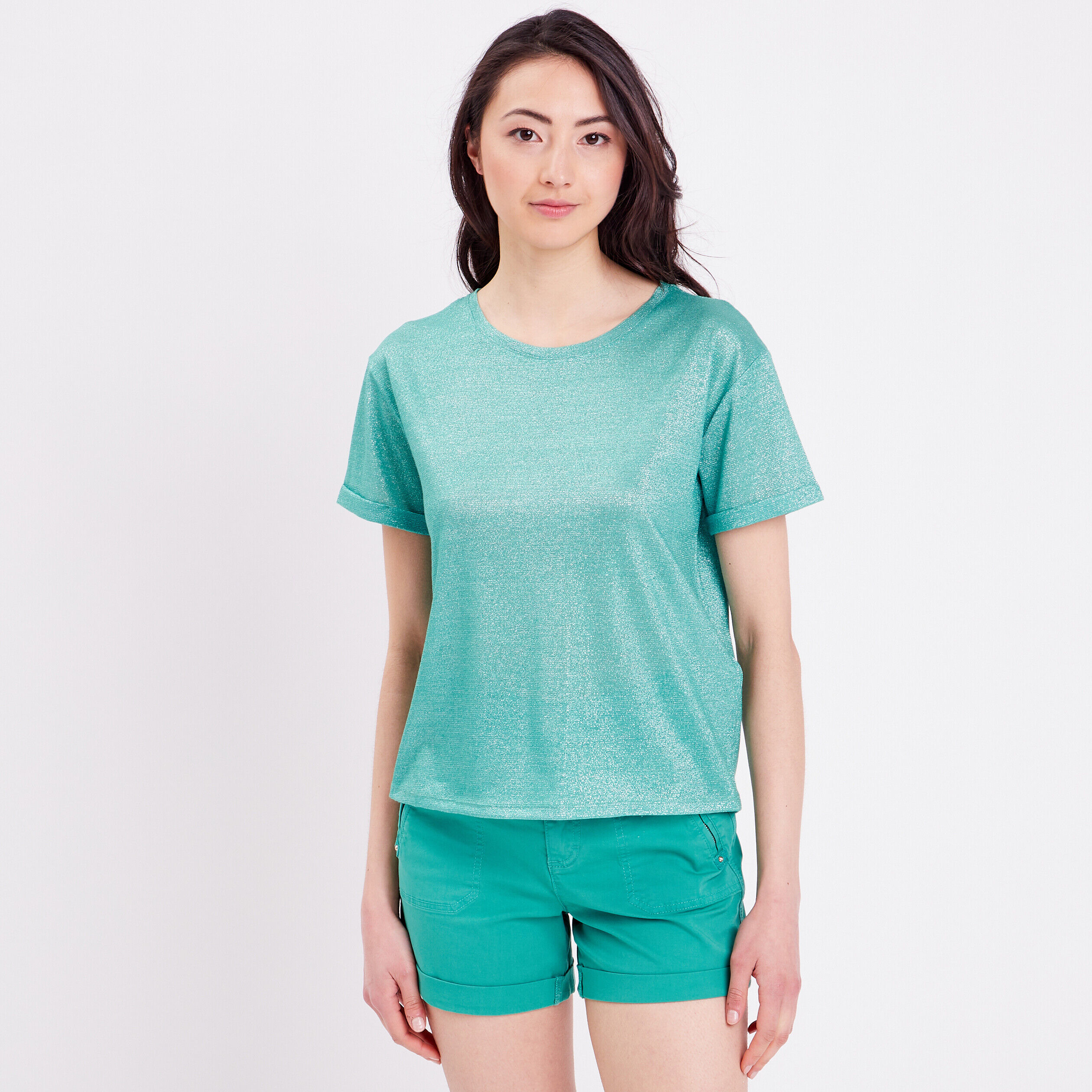 T-shirt fluide fils métallisés vert menthe femme | Cache Cache