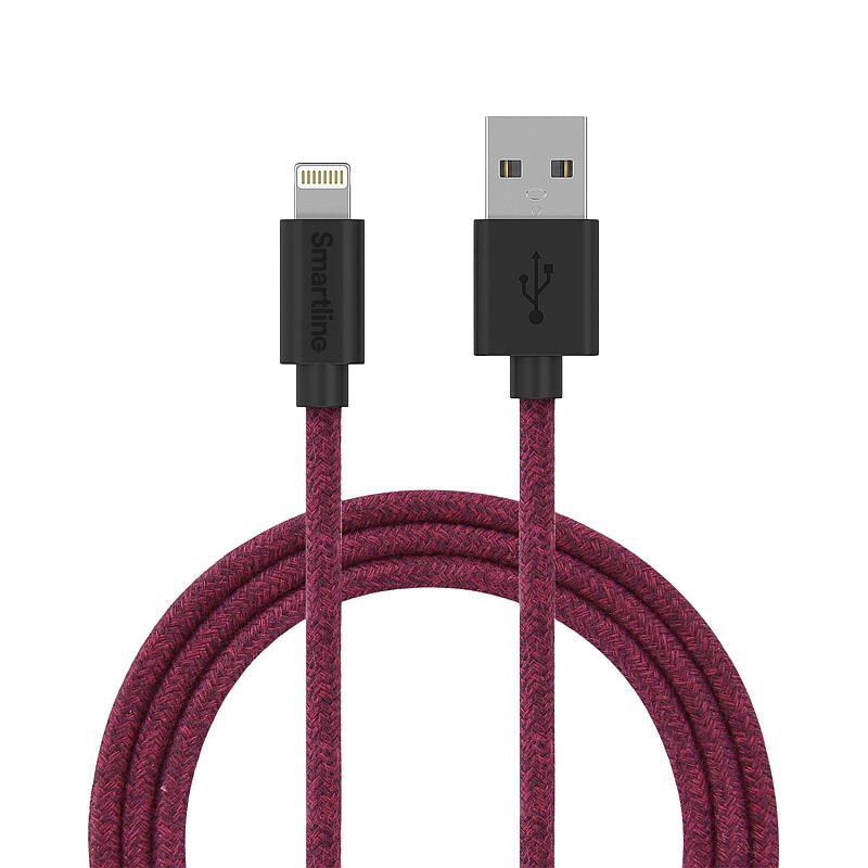 Smartline Ladekabel 2 m USB-A til lightning rød Fuzzy