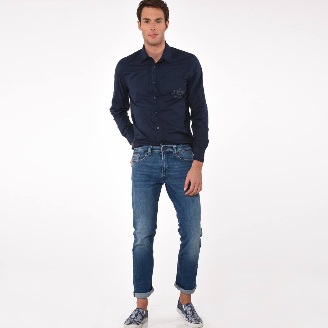 BROZZ  Jeans coupe straight denim légèrement délavé