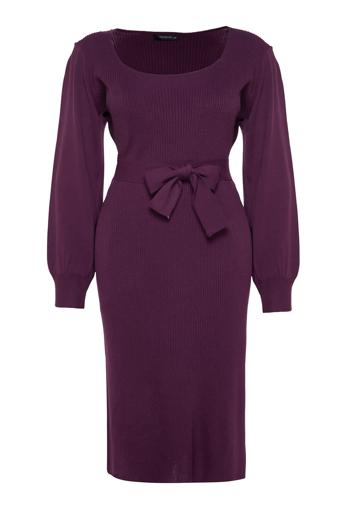 Trendyol Curve  Pflaumenfarbenes Strickkleid mit Ballonärmeln
