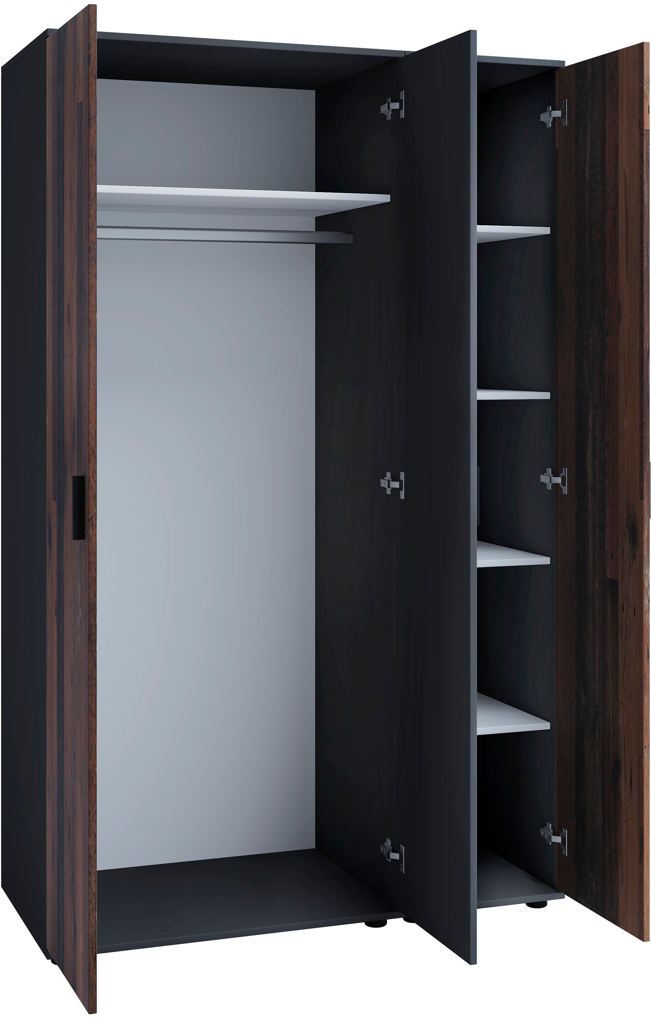 Home affaire Jugendzimmer-Set Nonjoo-Teen, (3-St), Industrial Style, Bett mit Stauraum + Nachttisch + 3er Kleiderschrank