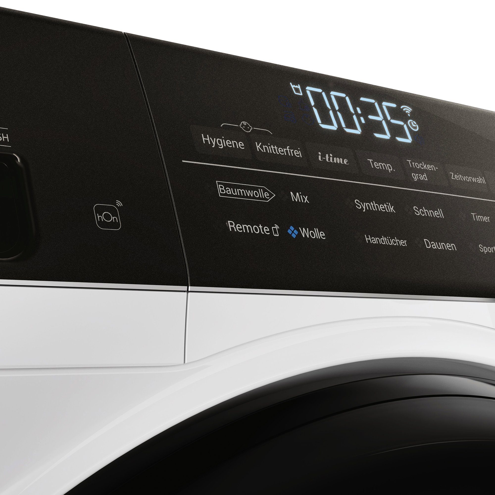 Haier Wärmepumpentrockner weiss HD90-A3TEAM5, 9 kg, Smart hOn App mit künstlicher Intelligenz, Ablaufschlauch