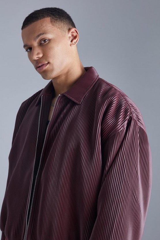 Tall kastige Harrington-Jacke aus Kunstleder