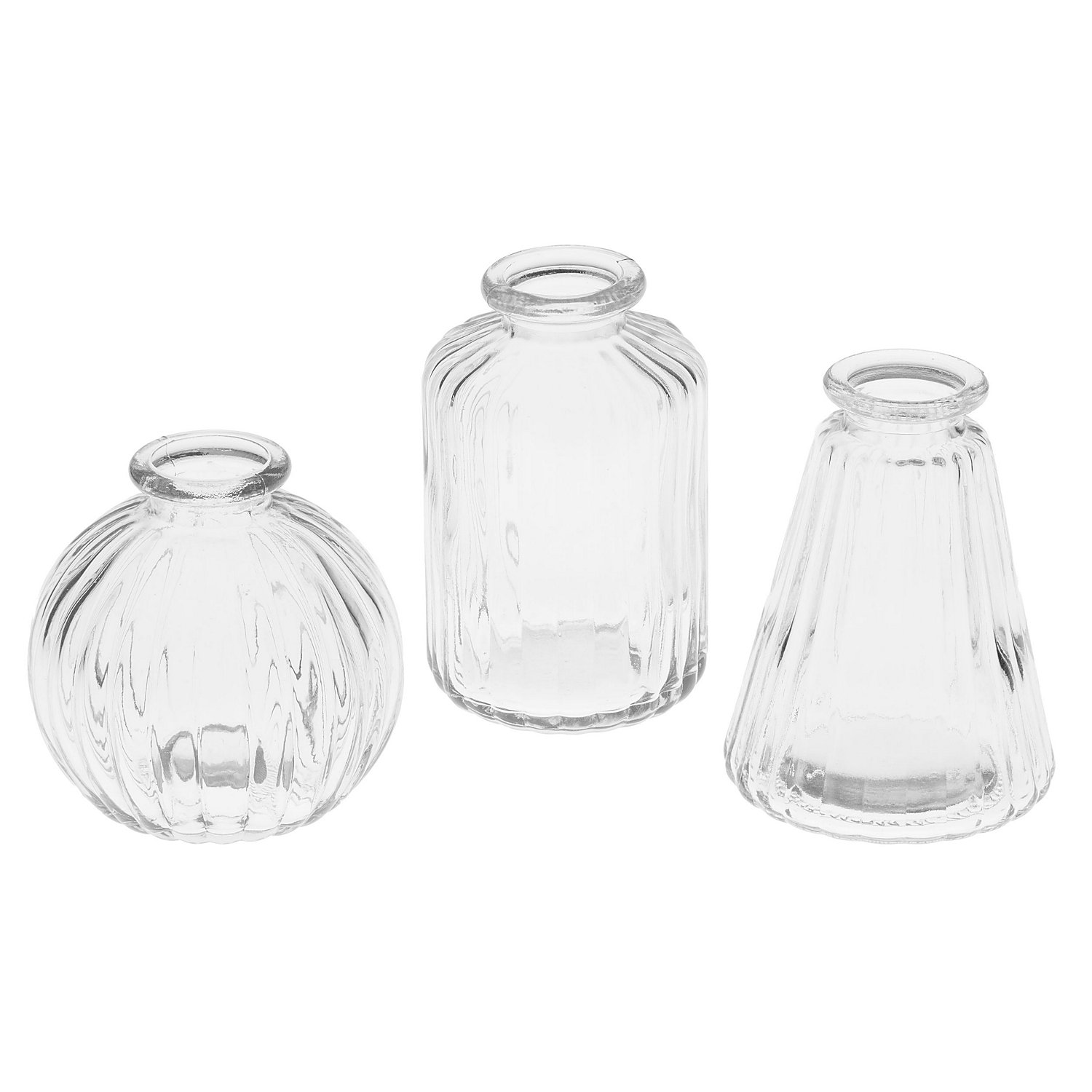 Glasvasen, gerillt, 3 Stück