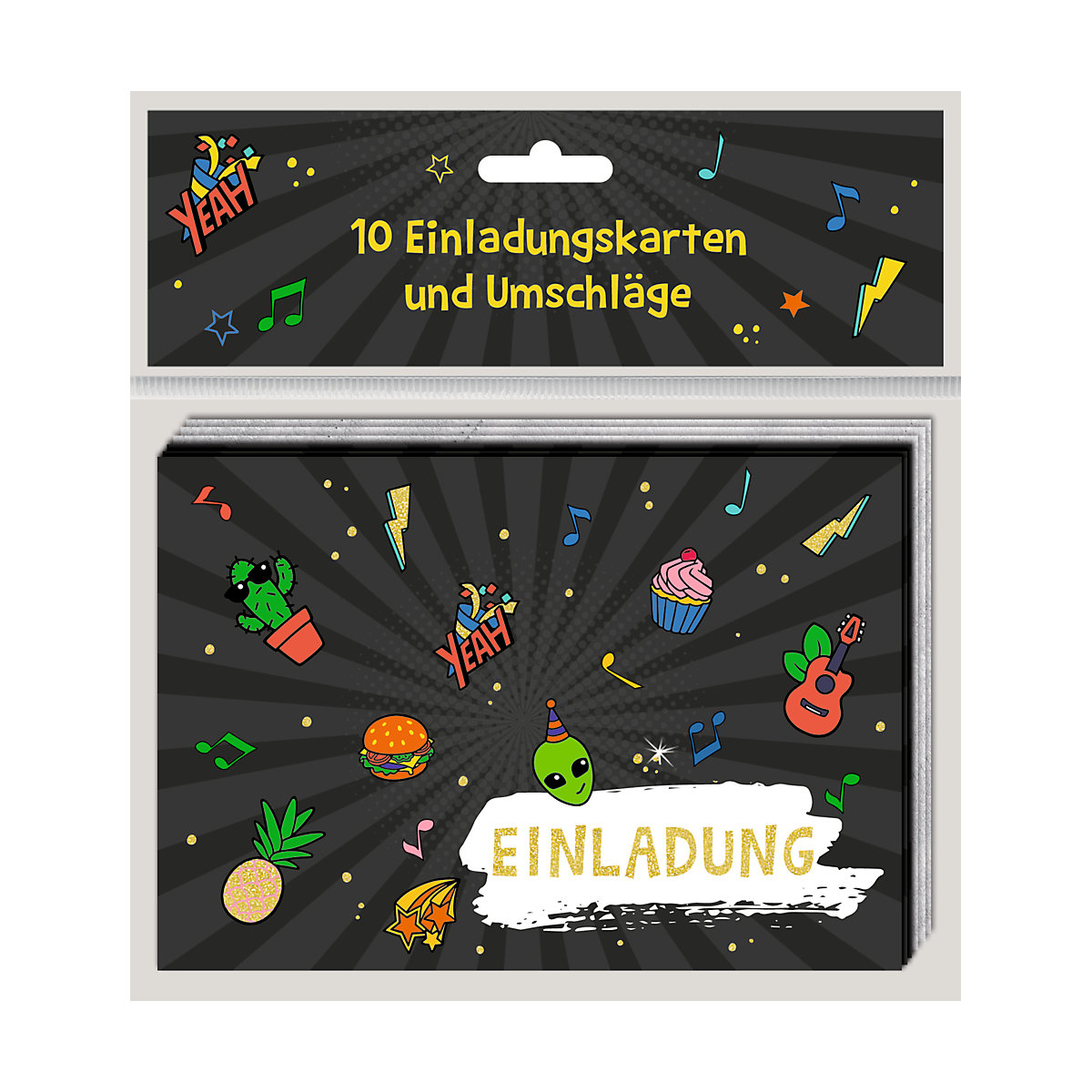 Einladungskarten Funny Patches Party, 10 Stück inkl. Umschlag