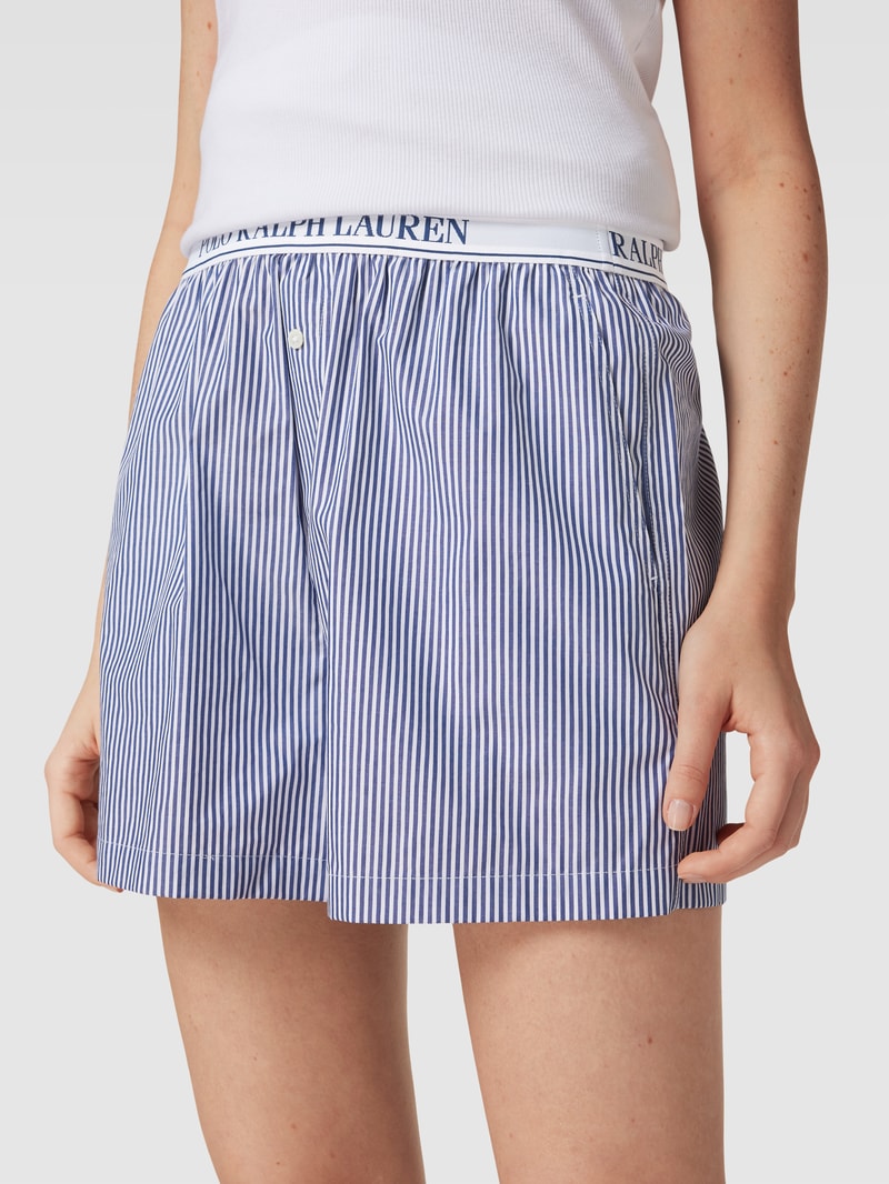 Pyjama-Shorts mit elastischem Logo-Bund in marineblau