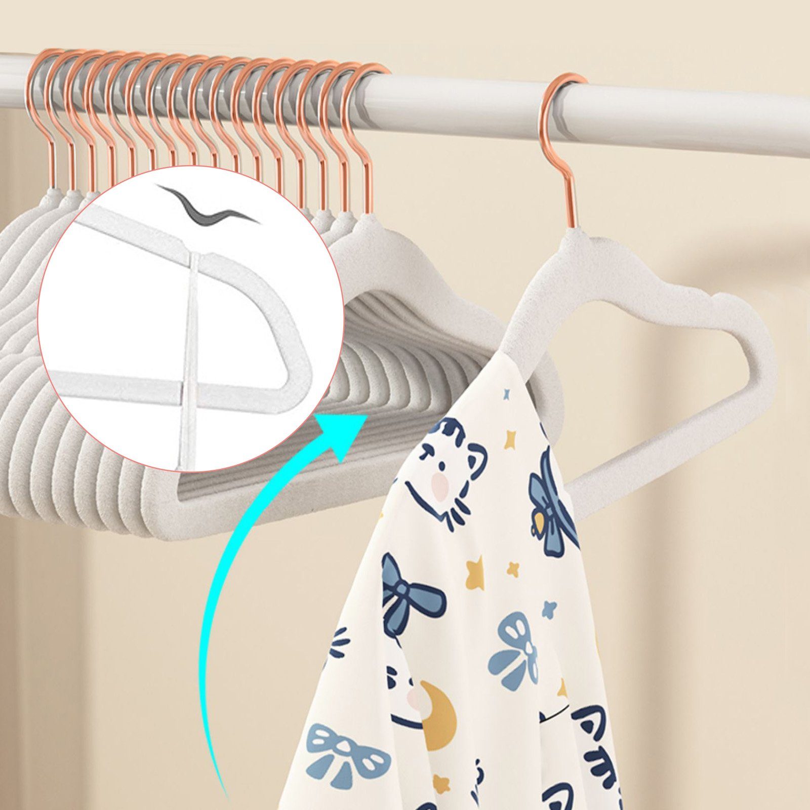 CALIYO Kleiderbügel 10-Tlg Kinderkleiderbügel, Samtbügel mit Haken in Roségold, rutschfest, (10-tlg), für Kleiderschrank, für Kinderkleidung, Babykleidung, Rock und Hose