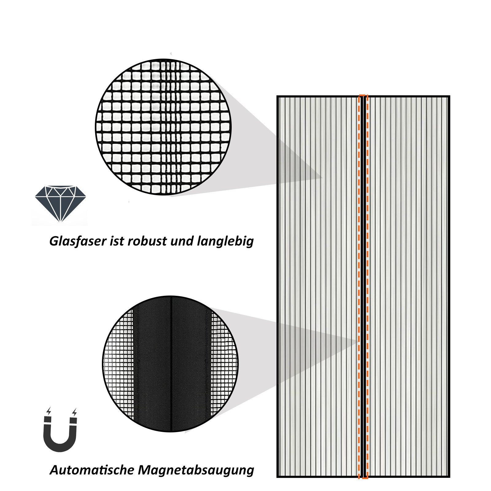 CALIYO Insektenschutz-Tür Magnet Fliegengitter Tür Insektenschutz 100X200cm, Fliegengittertüren Magnetvorhang Balkontür Ohne Bohren