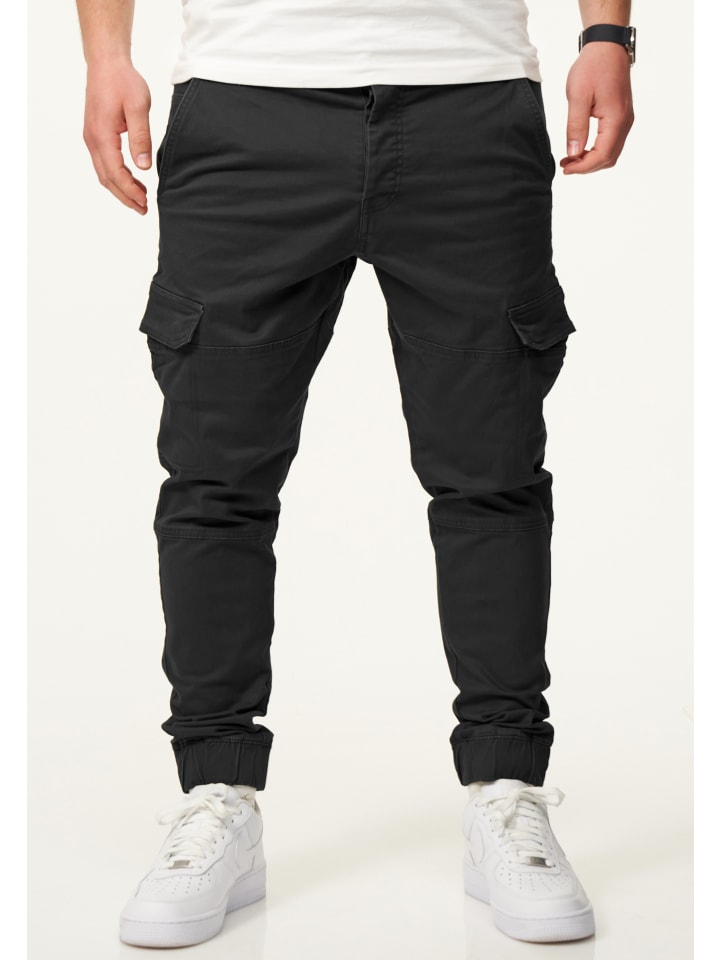 DAILY COTTON Cargohose - mit elastischen Beinbündchen Jogger-Hose Jeans in Schwarz günstig kaufen