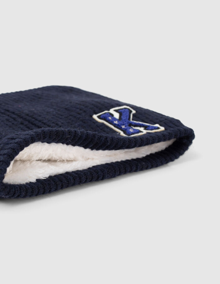 Snood marine tricot badge bouclette garçon