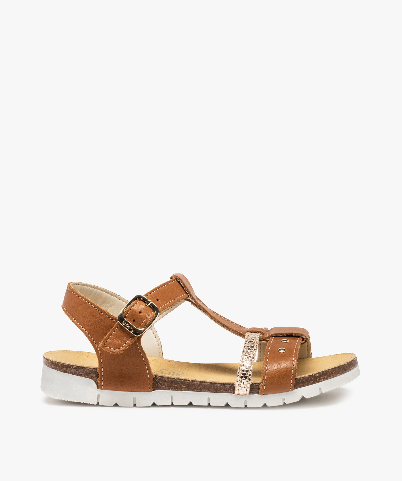 Sandales fille dessus cuir à semelle crantée - Bopy camel | GEMO