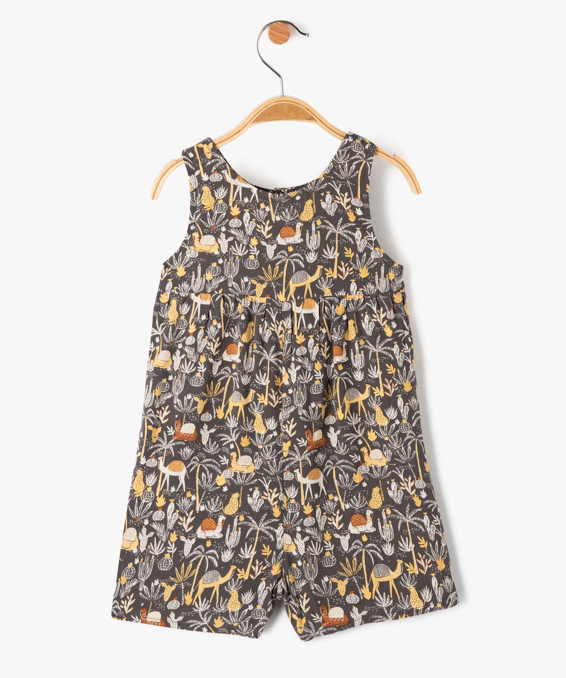 Combishort bébé fille fluide à motifs gris fonce | GEMO
