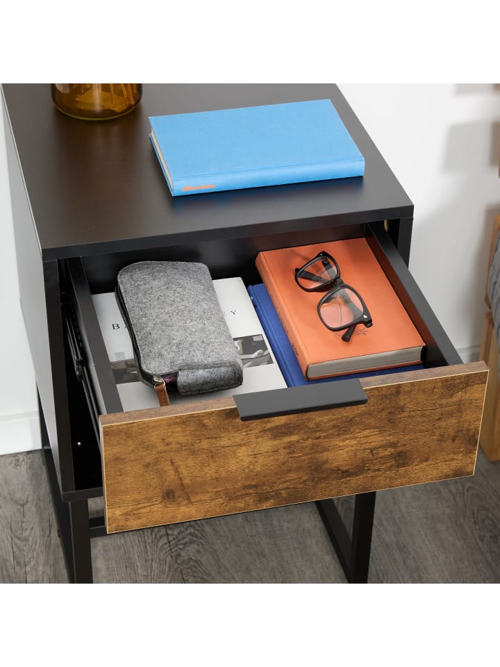 relaxdays Nachttisch in Schwarz/ Braun - (B)40 x  (H)60,5 x (T)41,5 cm günstig kaufen onesize