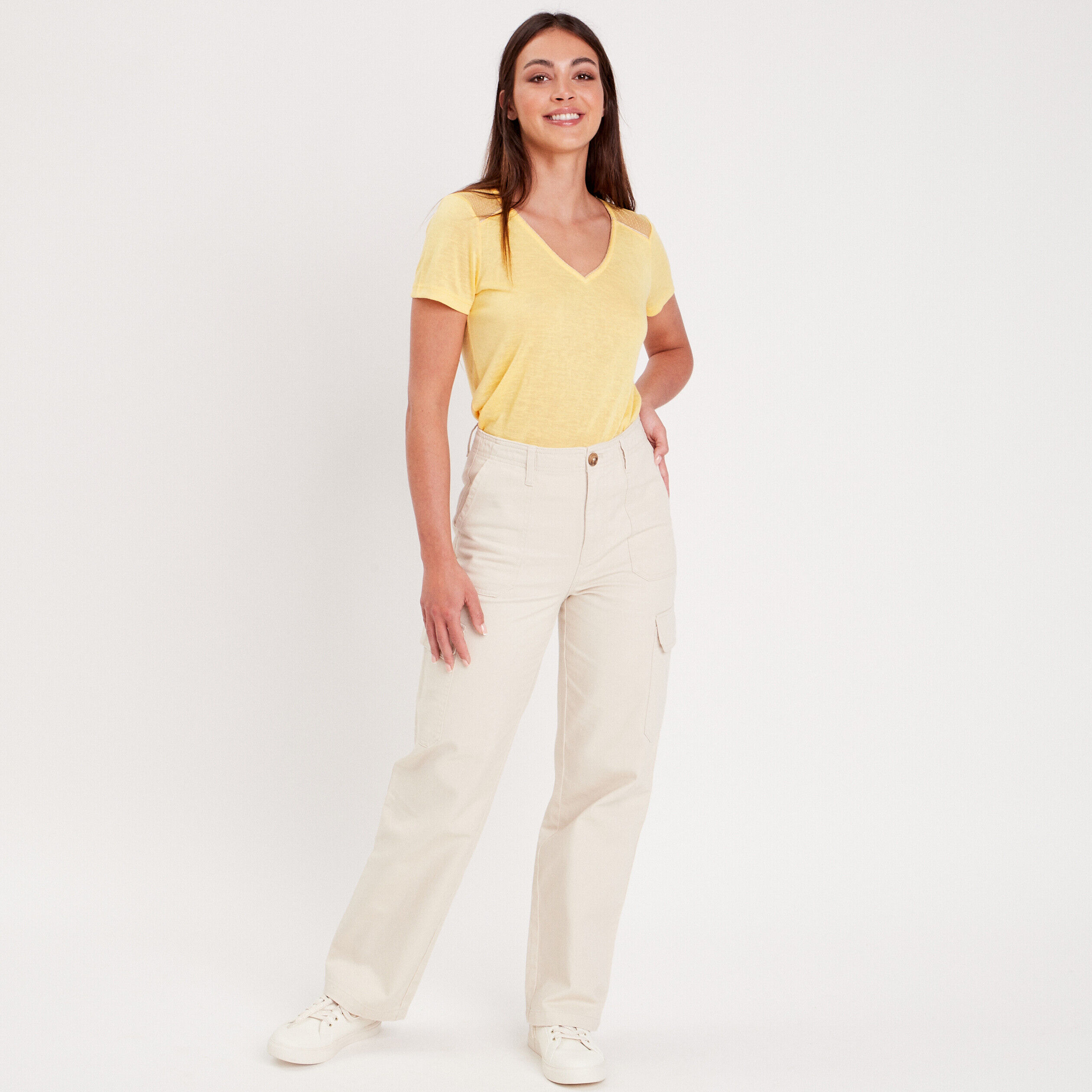 T-shirt manches courtes jaune pastel femme | Cache Cache