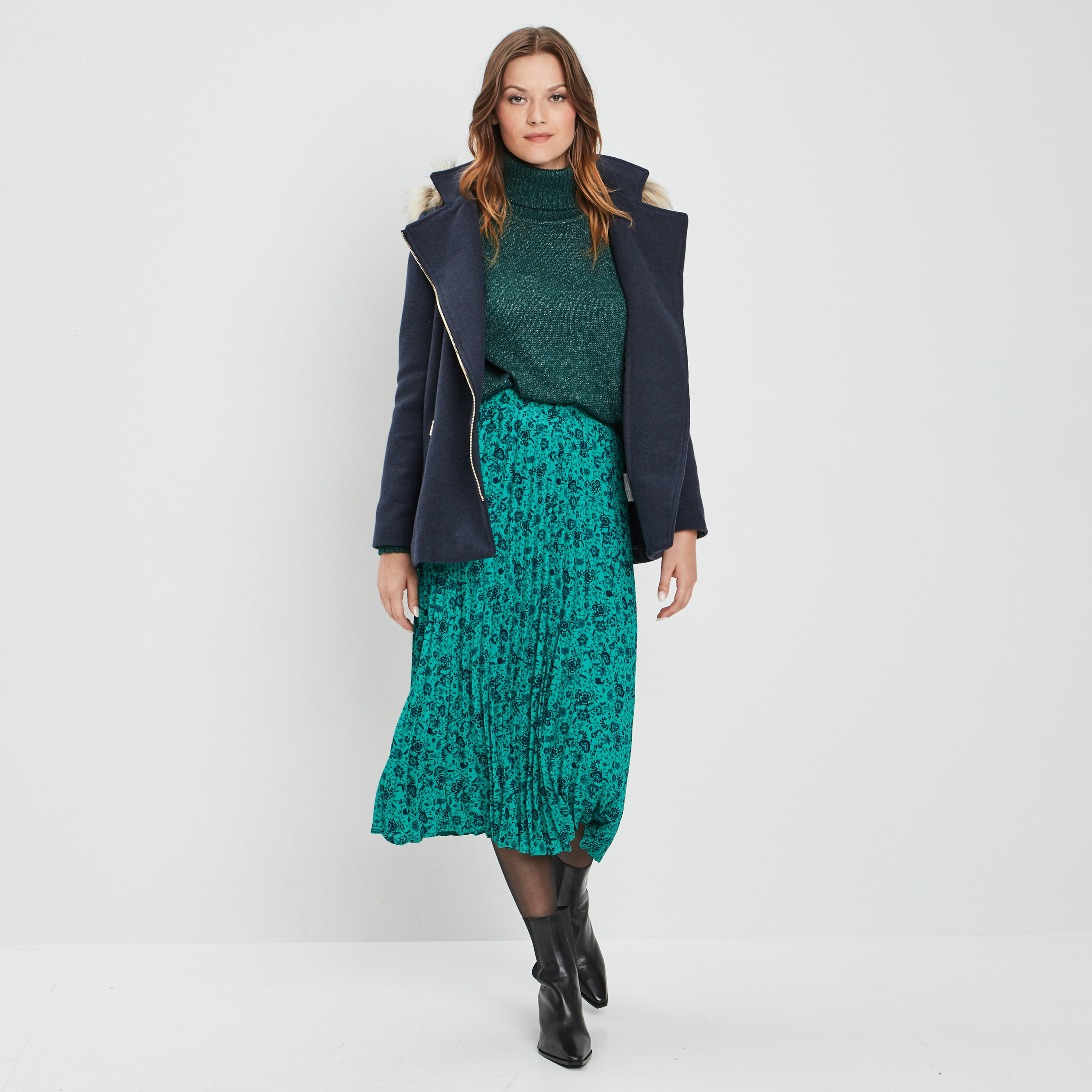 Manteau ample à capuche bleu marine femme | La Halle