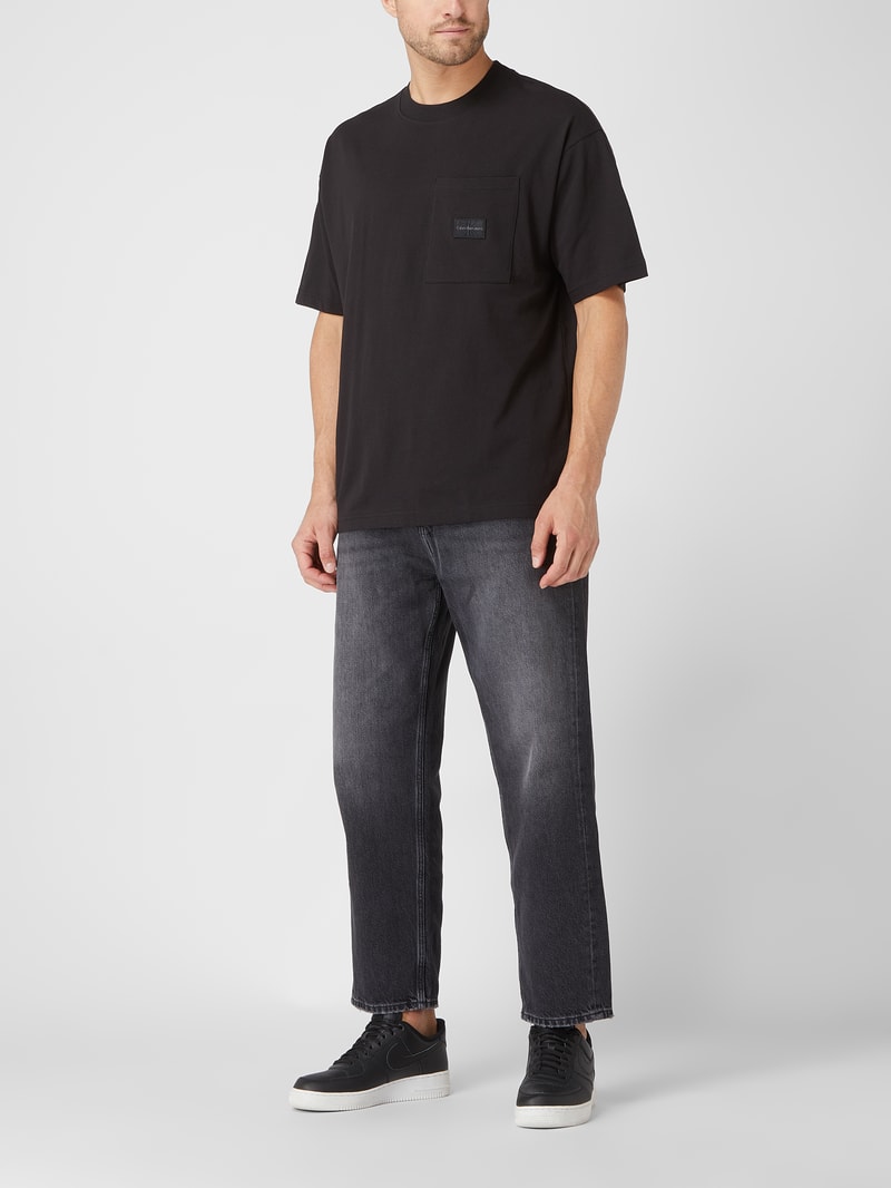 90s Straight Fit Cropped Jeans aus Baumwolle  in anthrazit