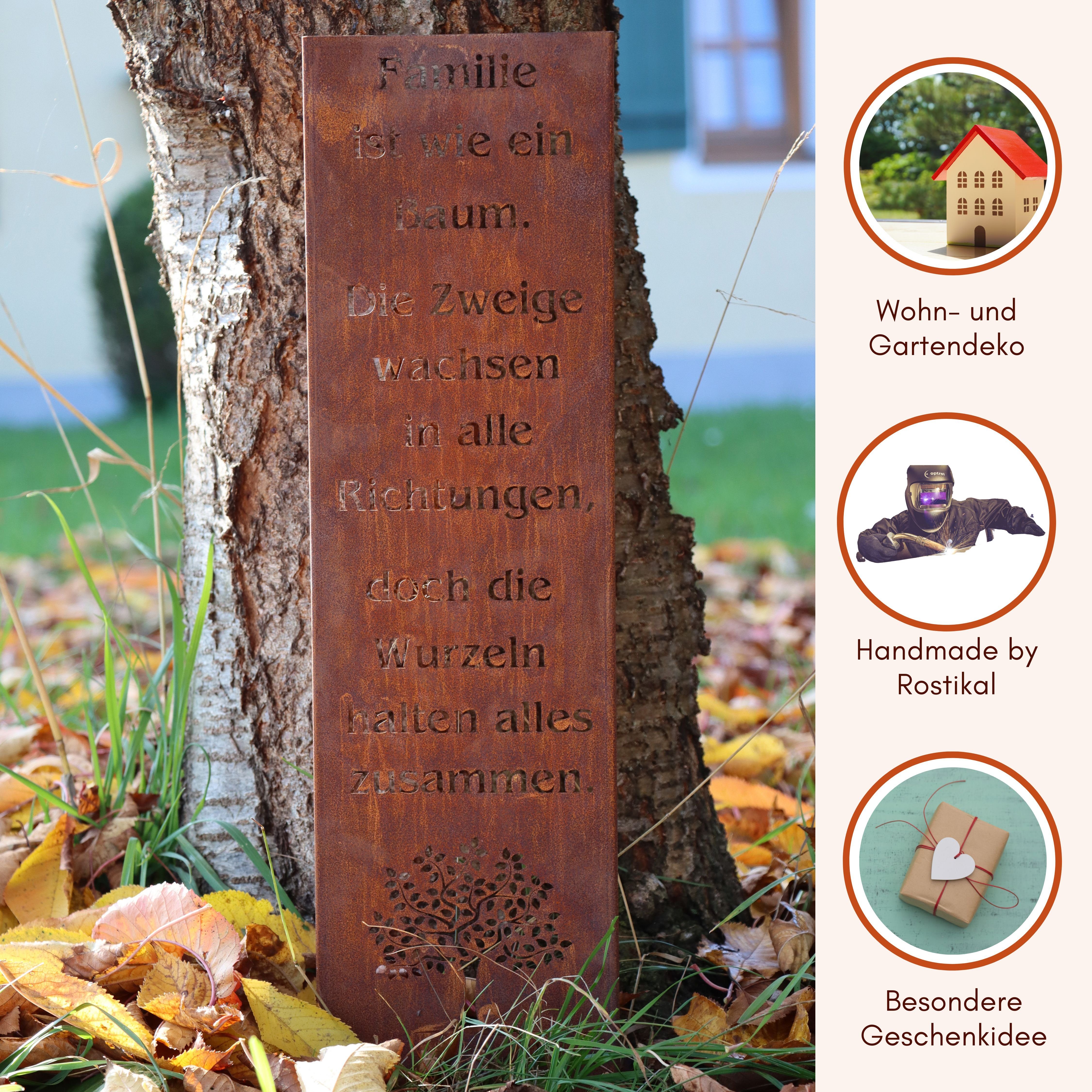 Rostikal Gartenfigur Gartendeko Rost Gartenschild Familie Deko, echter Rost