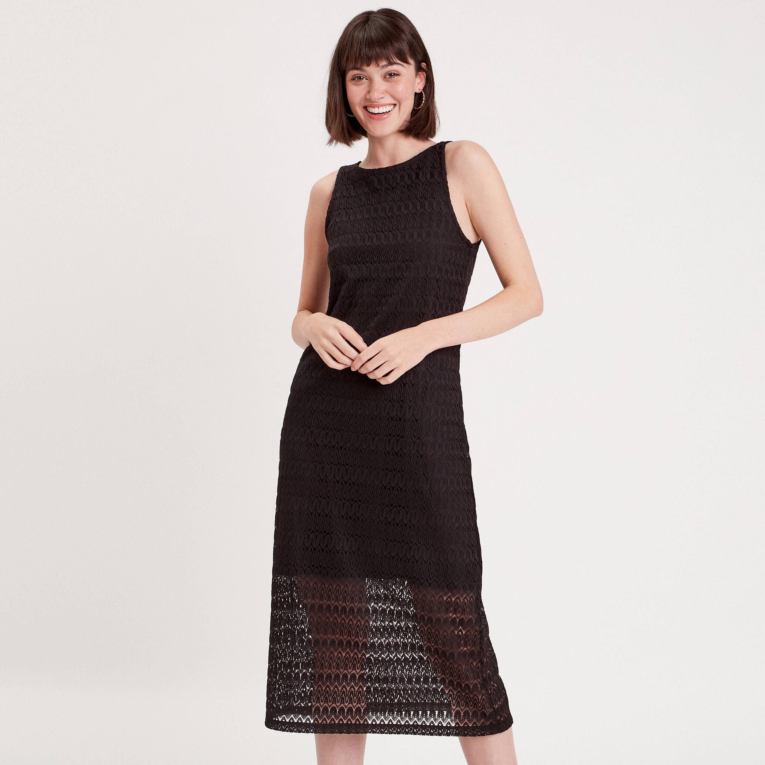 Robe longue droite ajourée noir femme | Cache Cache