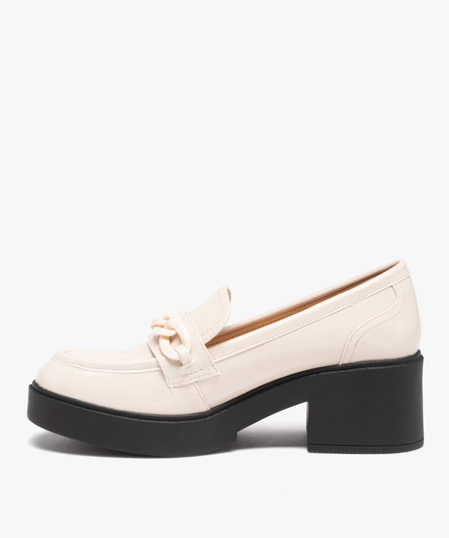 Mocassins femme vernis à talon large et semelle épaisse beige | GEMO