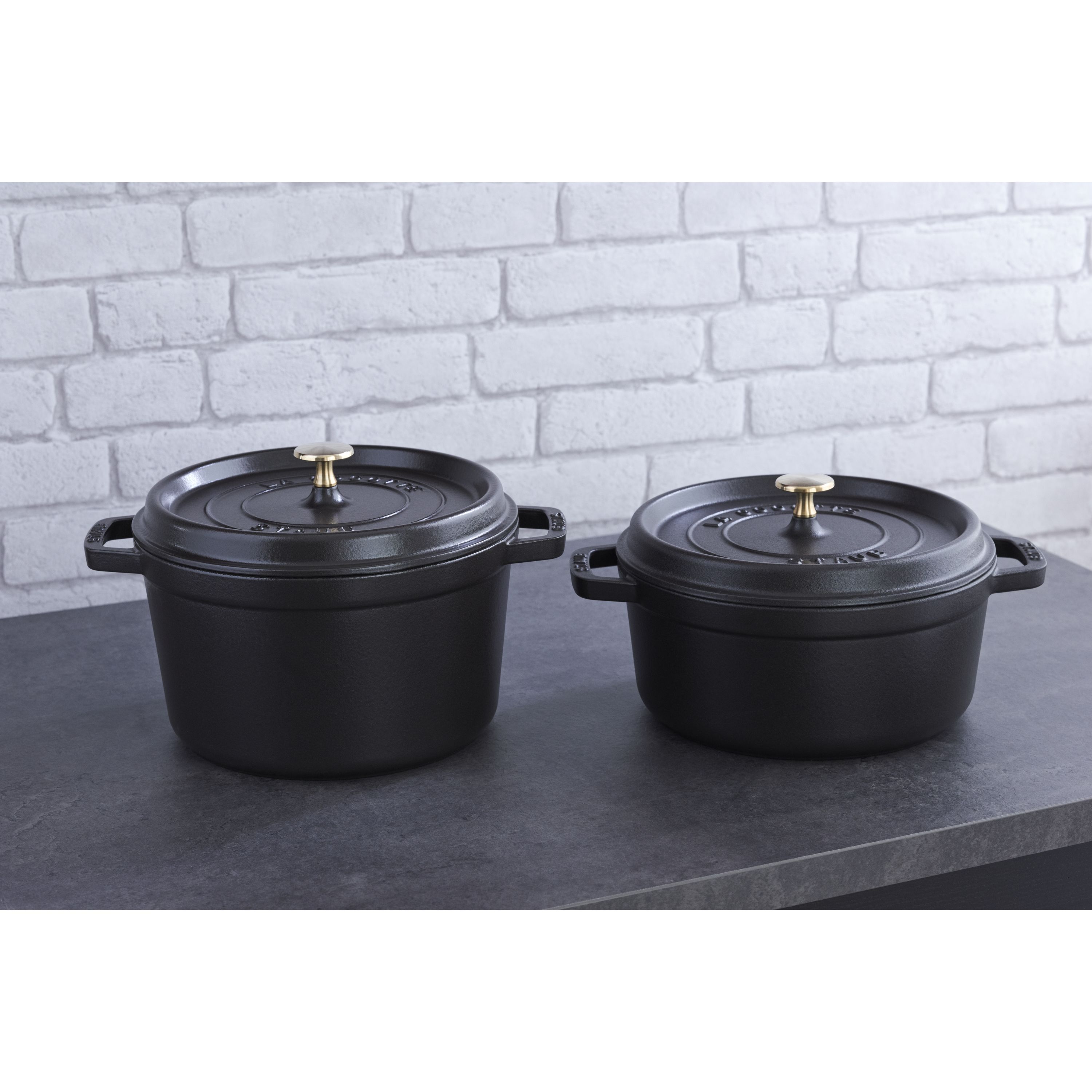 Cocotte tief 24 cm, rund, Schwarz, Gusseisen