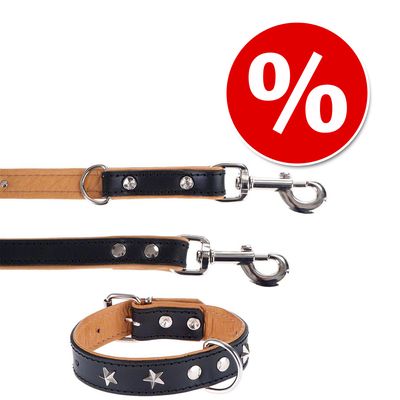 Heim Set: Vorführleine Stars + Lederhalsband Stars
