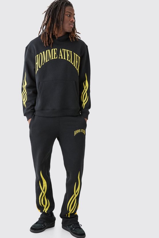 Oversize Trainingsanzug mit Homme Bm Print und Kapuze