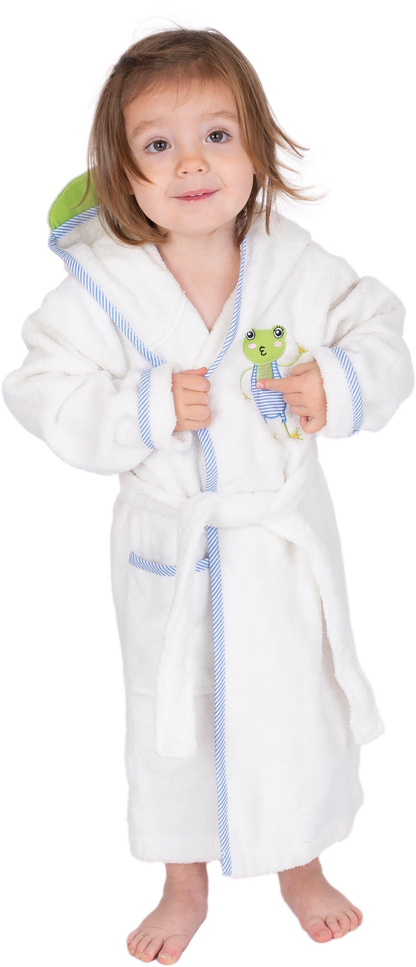 Wewo fashion Kinderbademantel 8023, Langform, Frottier, Gürtel, Frosch