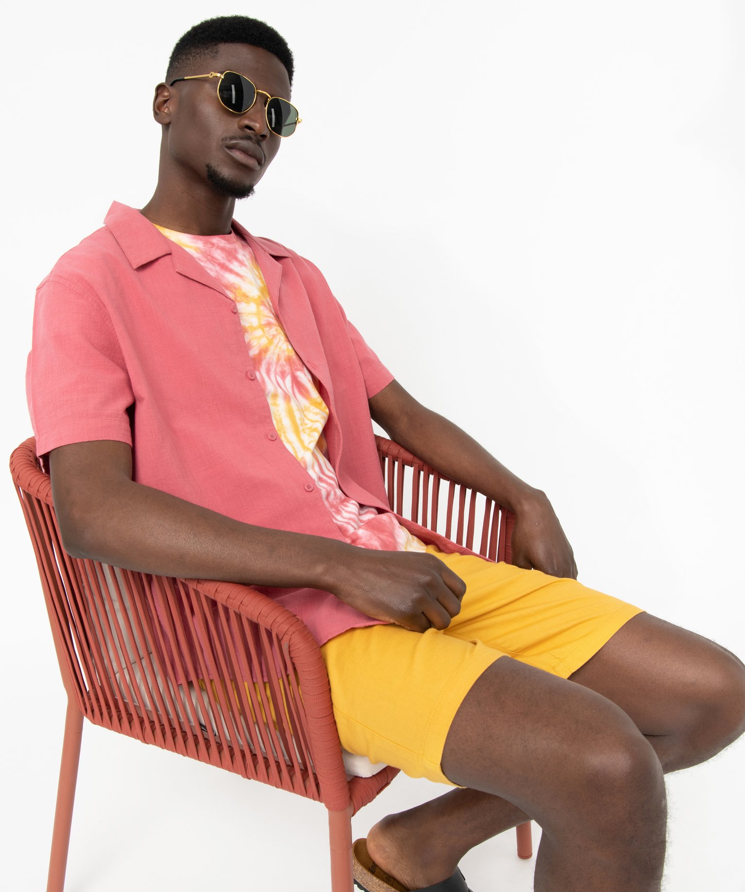 Chemise à manches courtes en coton froissé homme rose fonce | GEMO