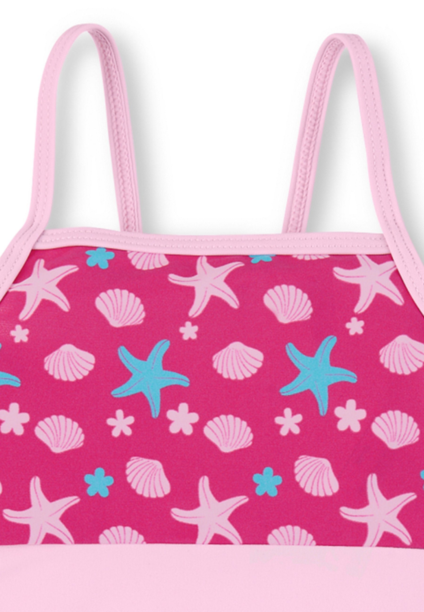 Sterntaler® Badeanzug Badeanzug uni + Seesterne Kinderbadeanzug - Badeanzug mit Rüschen in Magenta und Seesternen-Print, UV-Schutz 50+ Baby Badebekleidung mit Windeleinsatz