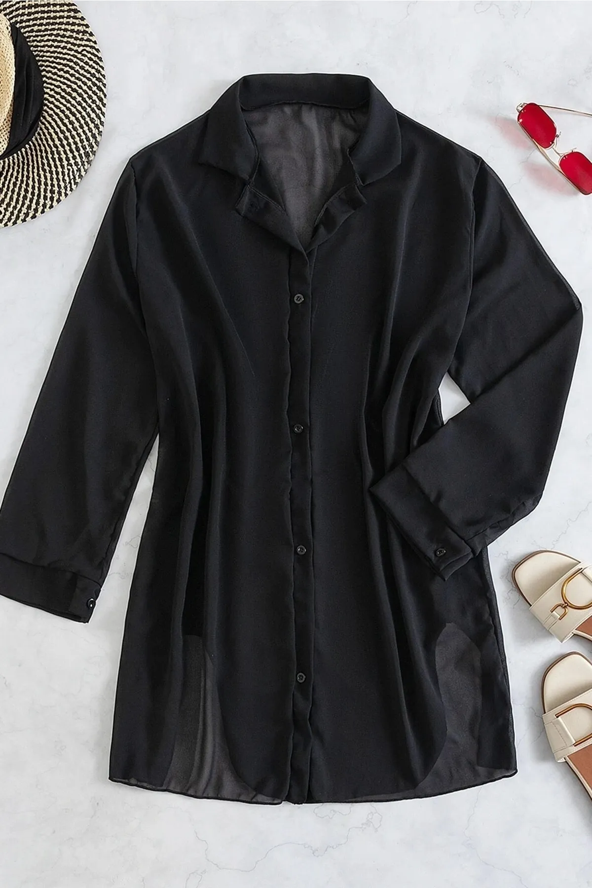 Angelsin  Chiffon-Hemd, Strandkleid, Pareo-Kimono-Kaftan