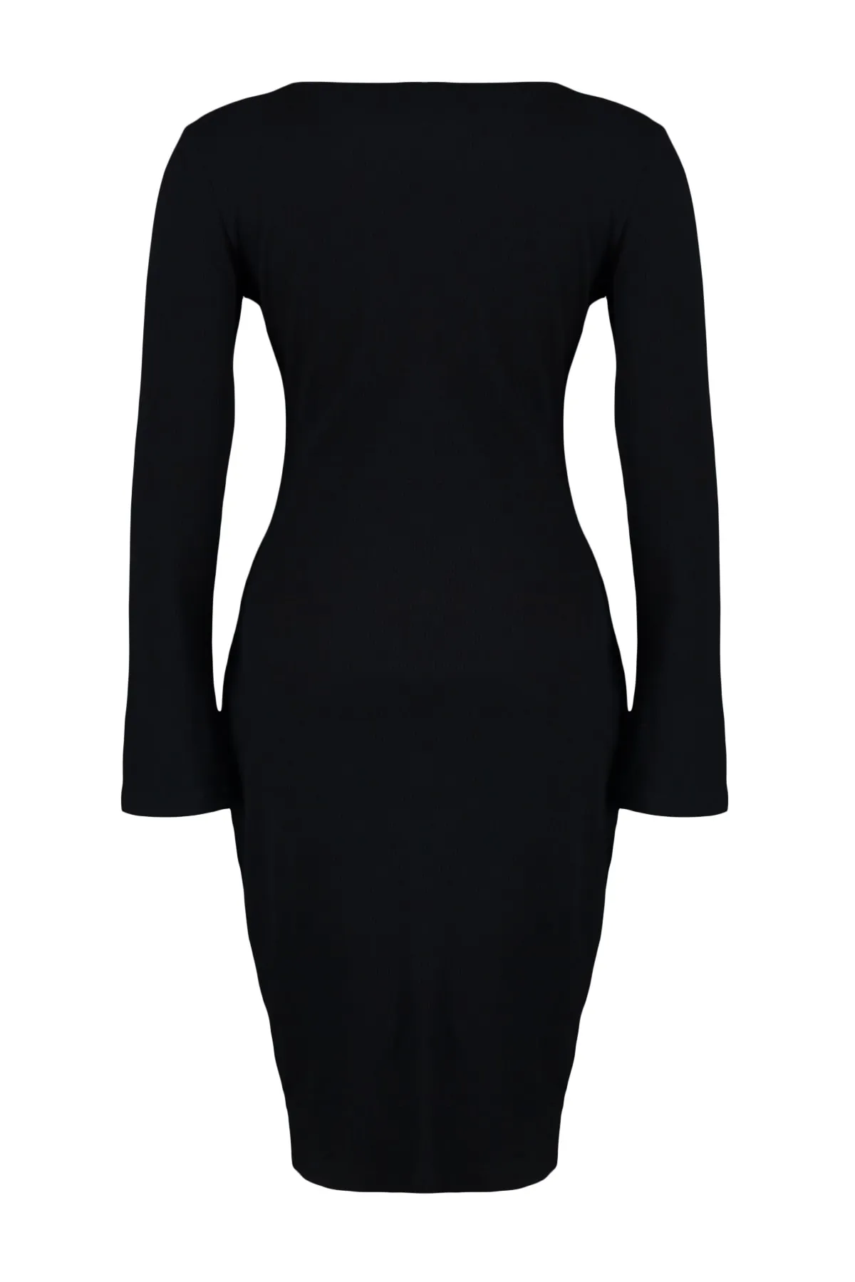 Trendyol Curve  Schwarzes, detailliertes Midi-Strickkleid mit Ausschnitten TBBAW23AH00064