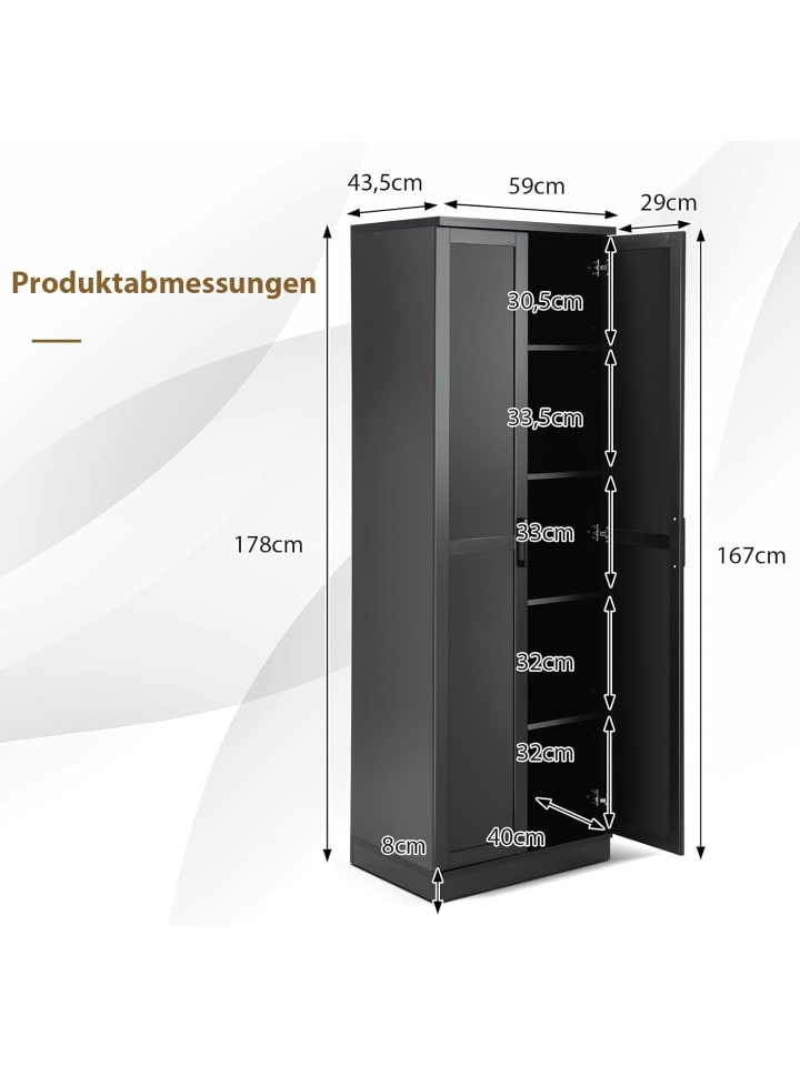 COSTWAY 5 stöckiger Hochschrank in Schwarz günstig kaufen 175 cm