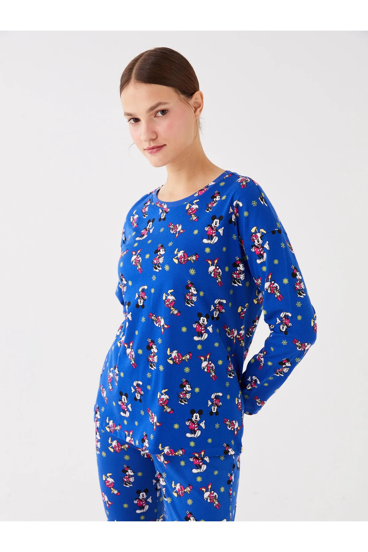LC Waikiki  Disney-bedrucktes, langärmliges Damen-Pyjama-Set mit Rundhalsausschnitt