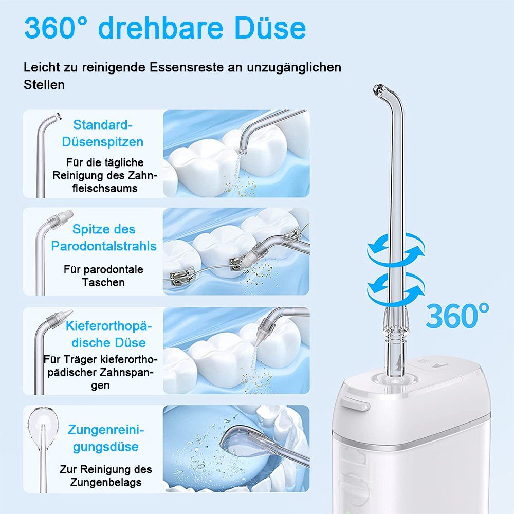 zggzerg Munddusche Elektrische Water Flosser Zahnzwischenraumreiniger mit 4 Düsen,3 Modi