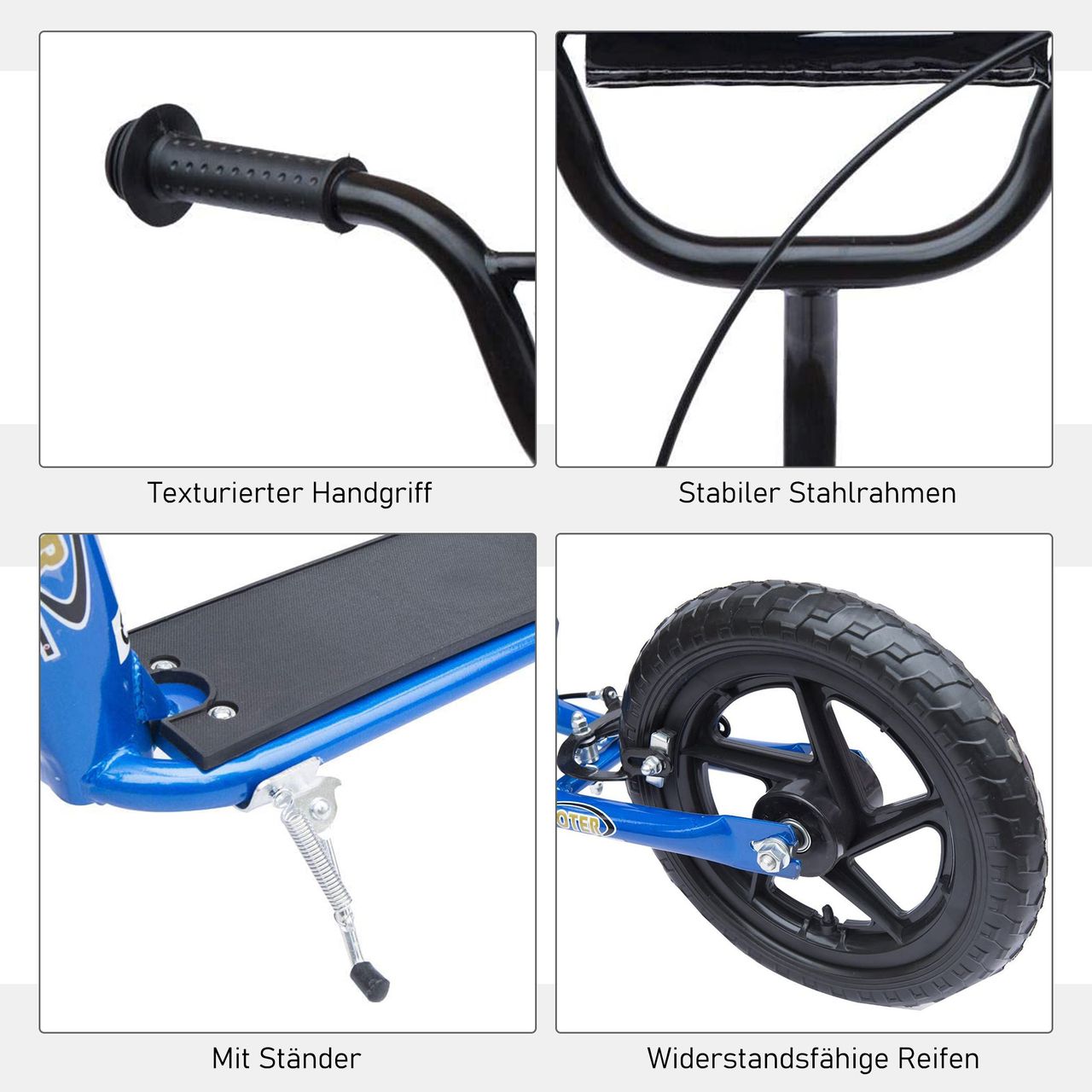 HOMCOM Kinderroller mit Hinterbremse 12 Zoll Scooter Tretroller EVA Blau