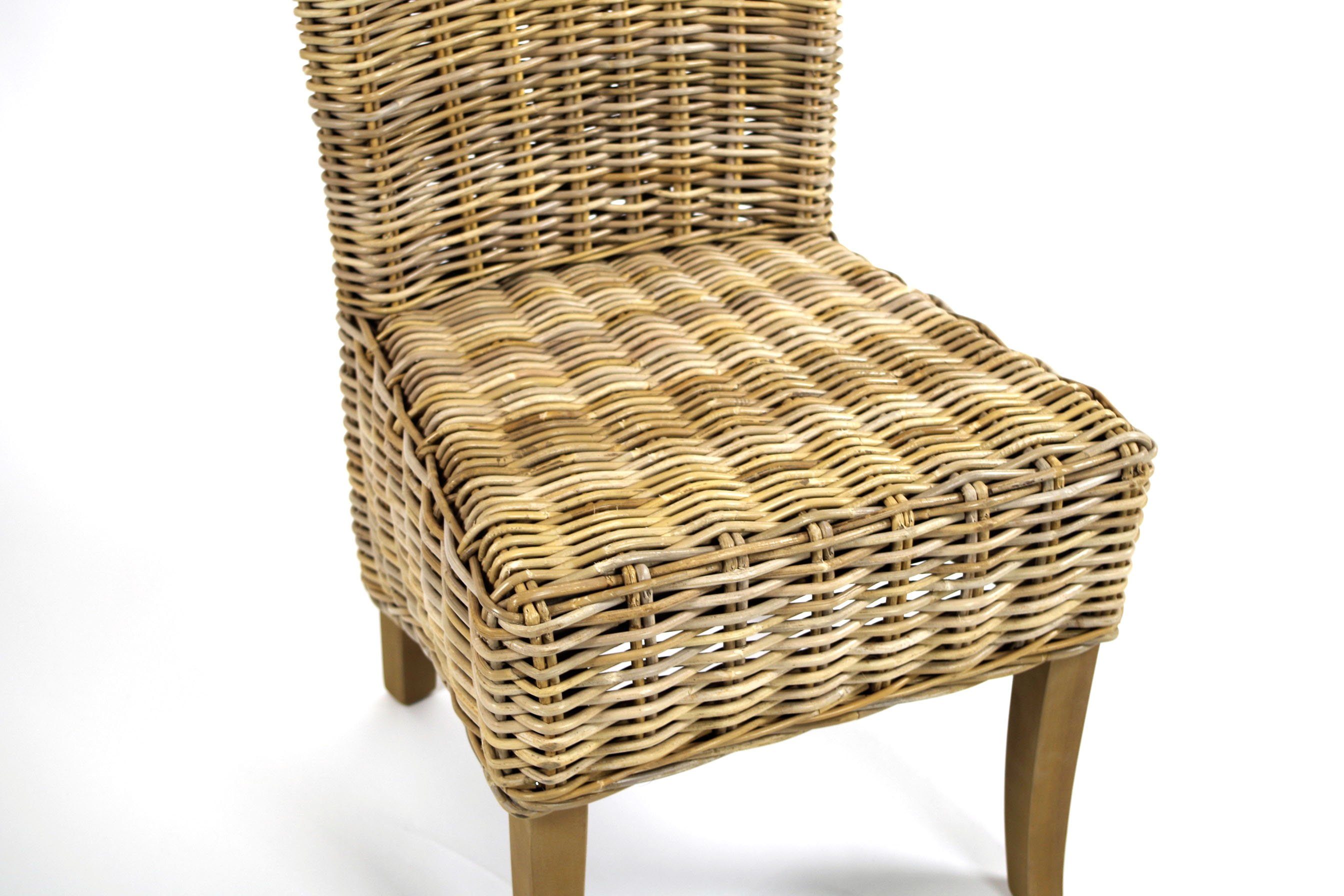 Kobolo Rattanstuhl NEWPORT Stuhl Hochlehner Rattan grau mit Kissen (kubu grey)