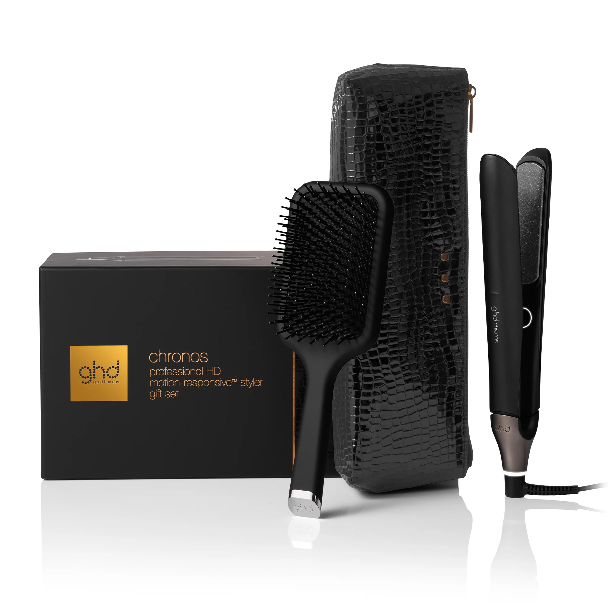GHD Chronos Styler -lahjasetti - ammattimainen hiusten suoristusrauta + lapaharja - Hiusten lahjasetit, hiusten suoristusraudat, harjat
