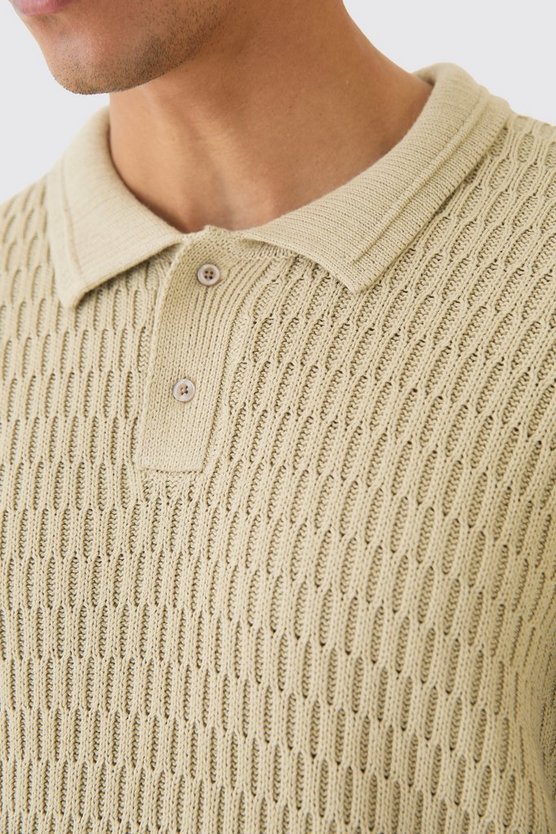 Langärmliges strukturiertes Poloshirt