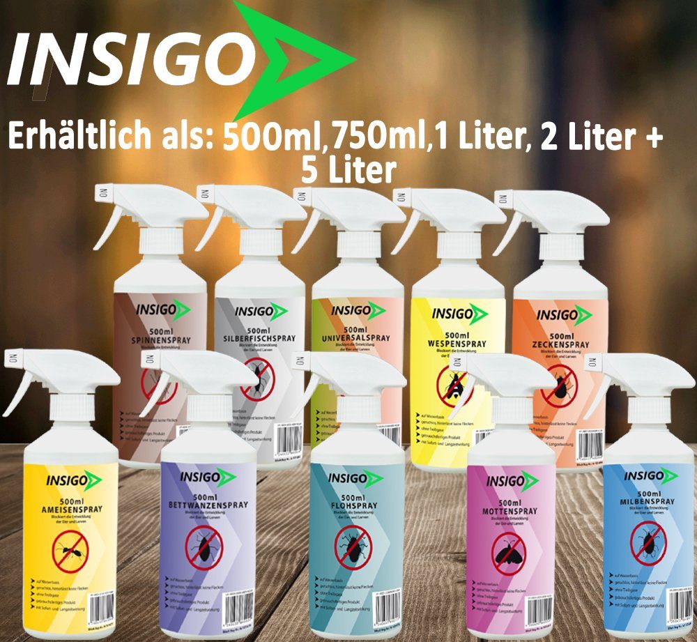 INSIGO Insektenspray Anti Milben-Spray Milben-Mittel Ungezieferspray, 1.5 l, auf Wasserbasis, geruchsarm, brennt / ätzt nicht, mit Langzeitwirkung