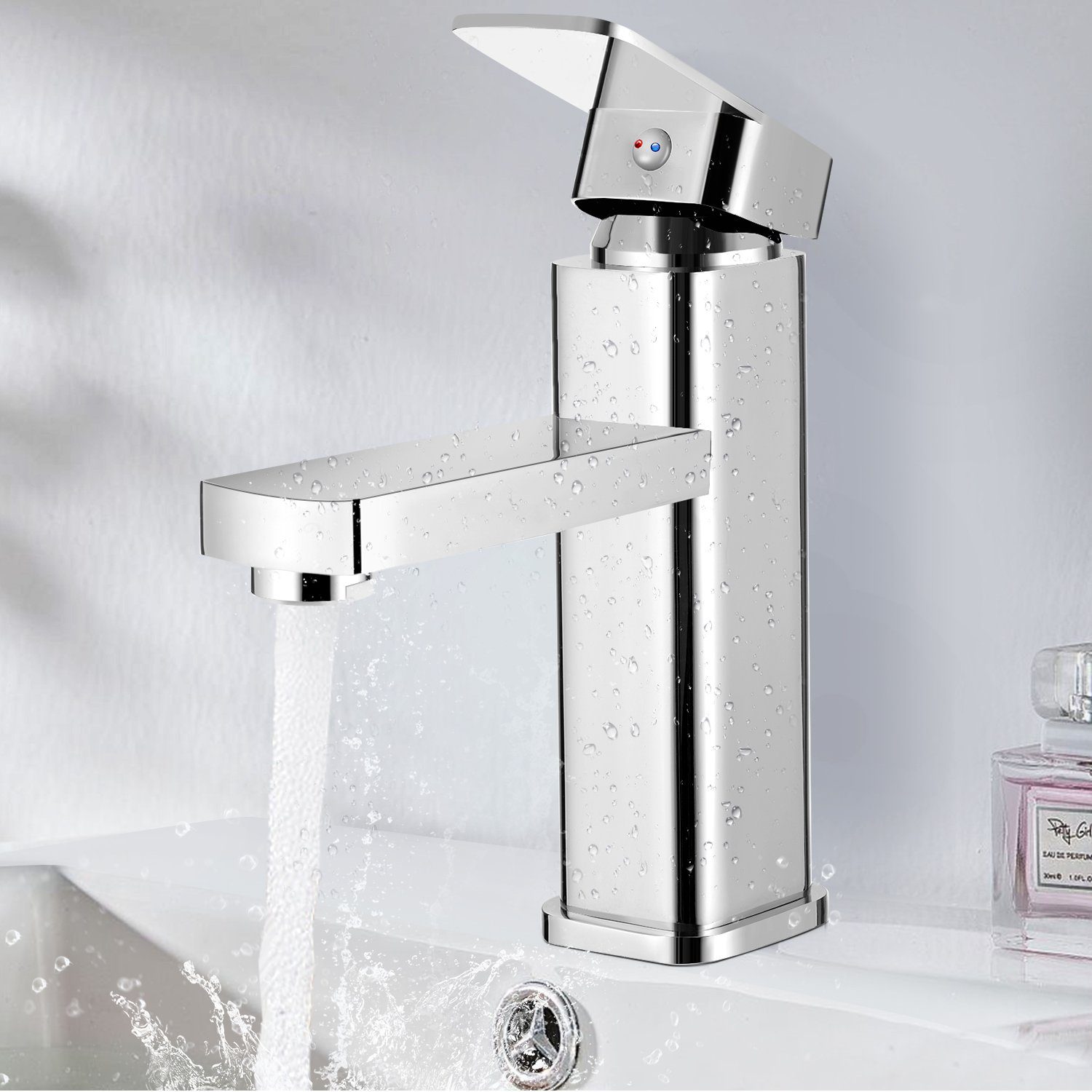 LETGOSPT Waschtischarmatur Waschtischarmatur Bad für Waschbecken eckig Edstahl Waschtisch Armatur Wasserhahn Einhebelmischer Mischbatterie Badarmatur