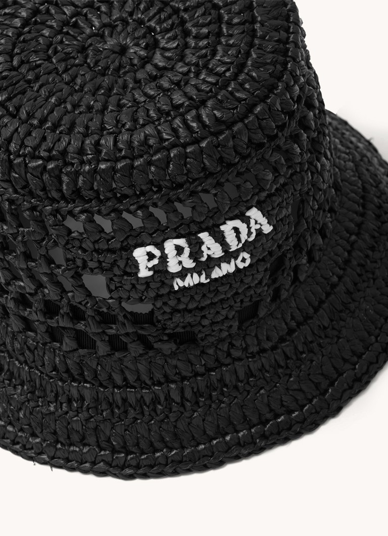 Cappello a secchiello Prada in rafia con logo ricamato