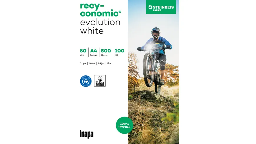inapa Kopierpapier A4 recyconomic evolution white ISO 100 80 g/m² weiss